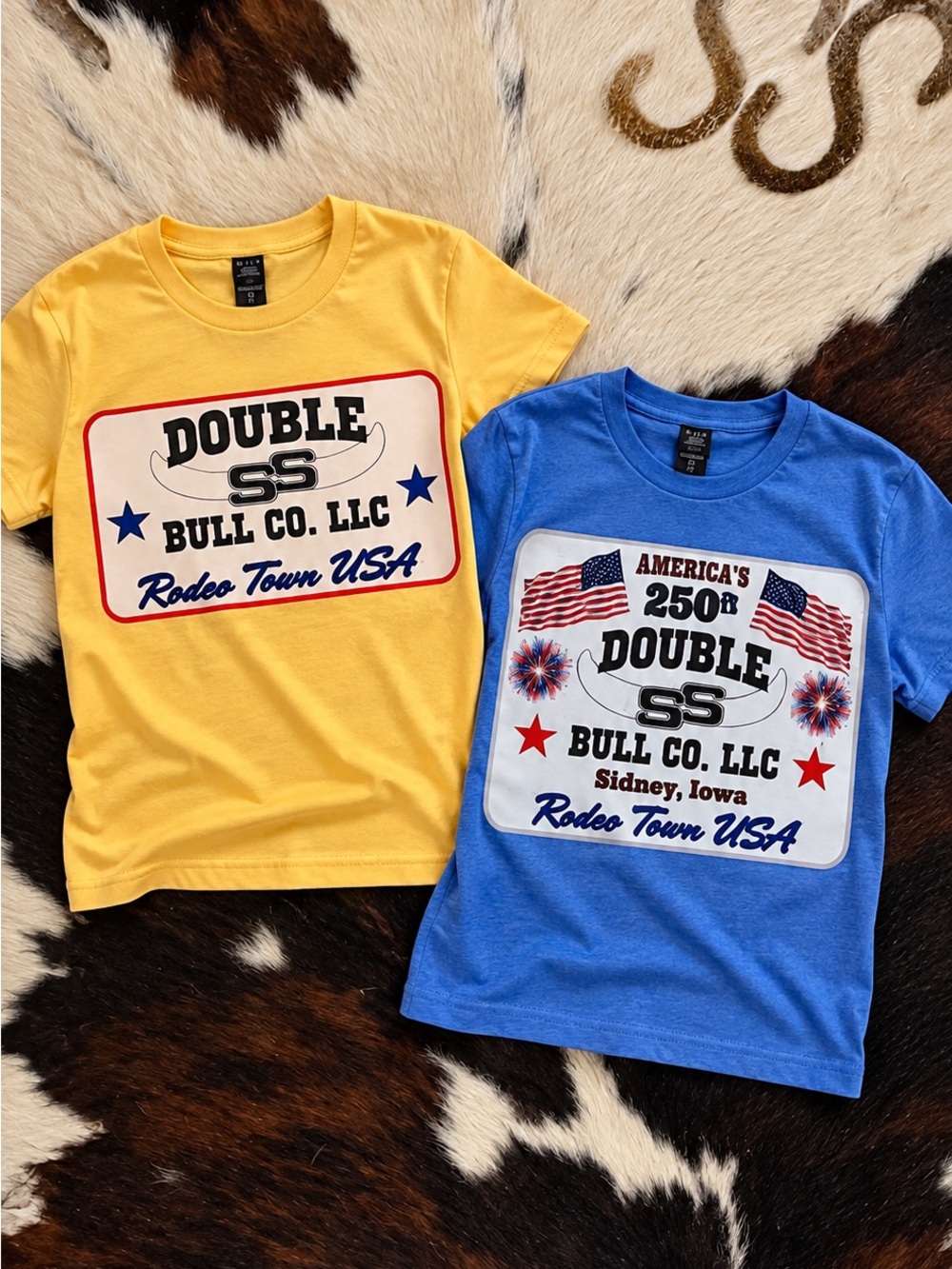 Double SS Bull Co. Rodeo Yellow and Blue Graphic Tee
